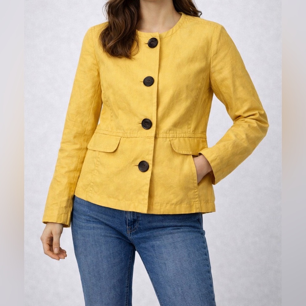 Kasper Mustard Yellow Linen Blend Jacket | Modern Minimal Blazer | Size 10